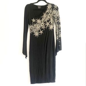 Isabel De Pedro Star Print Bodycon Dress Asymmetrical Neckline Size 6